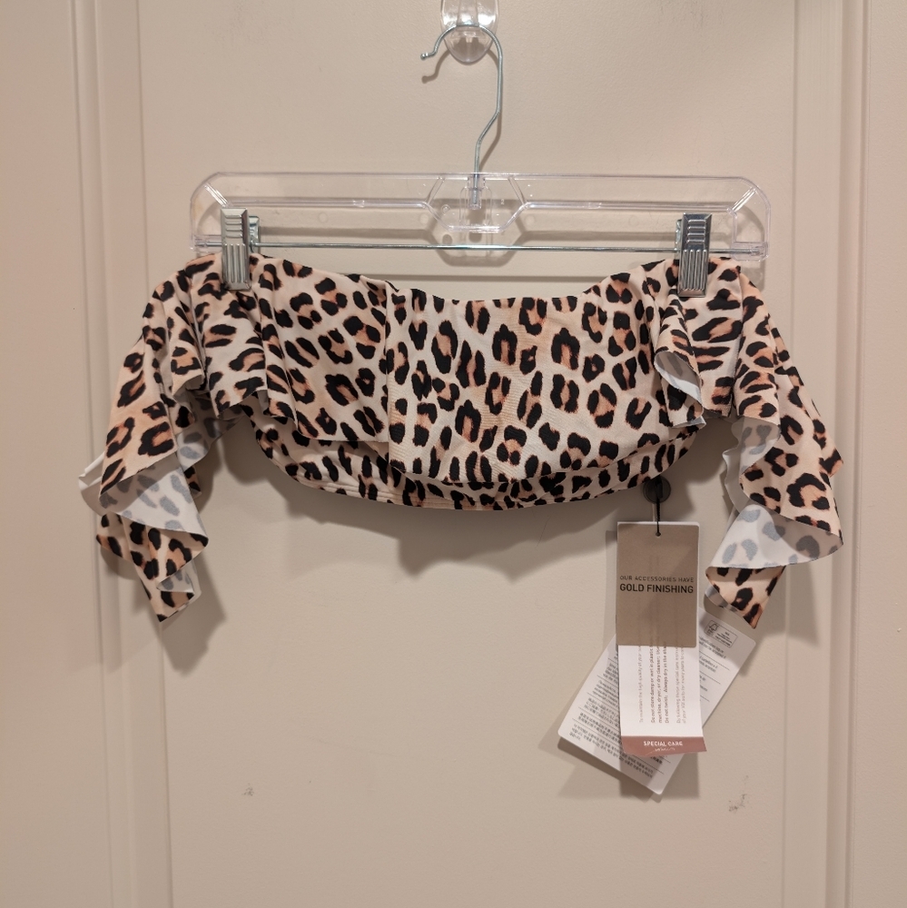 Vix Paula Hermanny Leopard Print Off-Shoulder Bikini Top Large